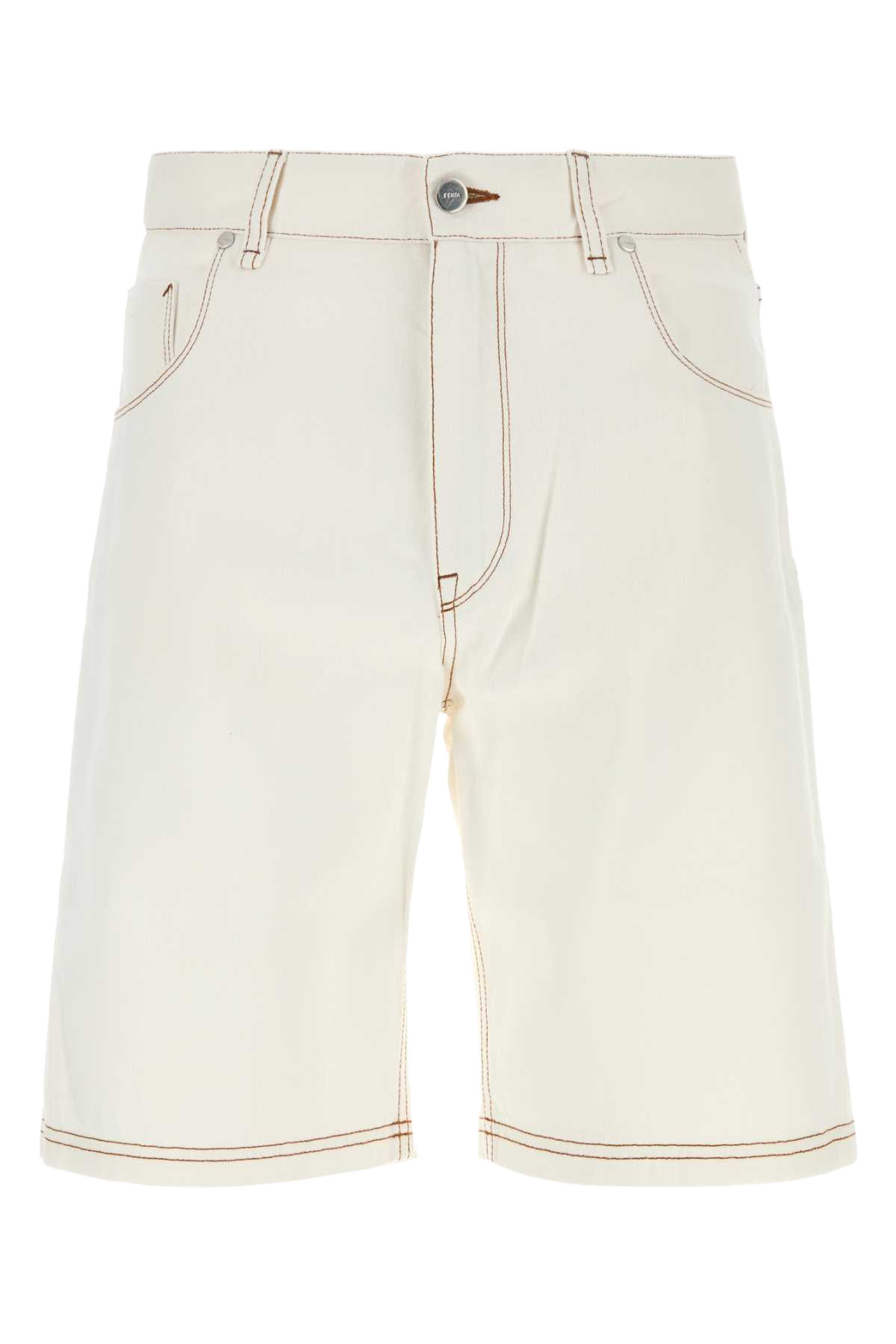White Denim Bermuda Shorts Ecru' Exterior: Cotton