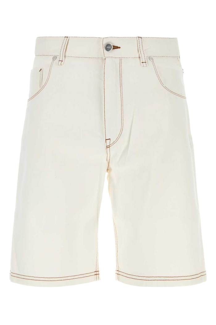 White Denim Bermuda Shorts Ecru' Exterior: Cotton