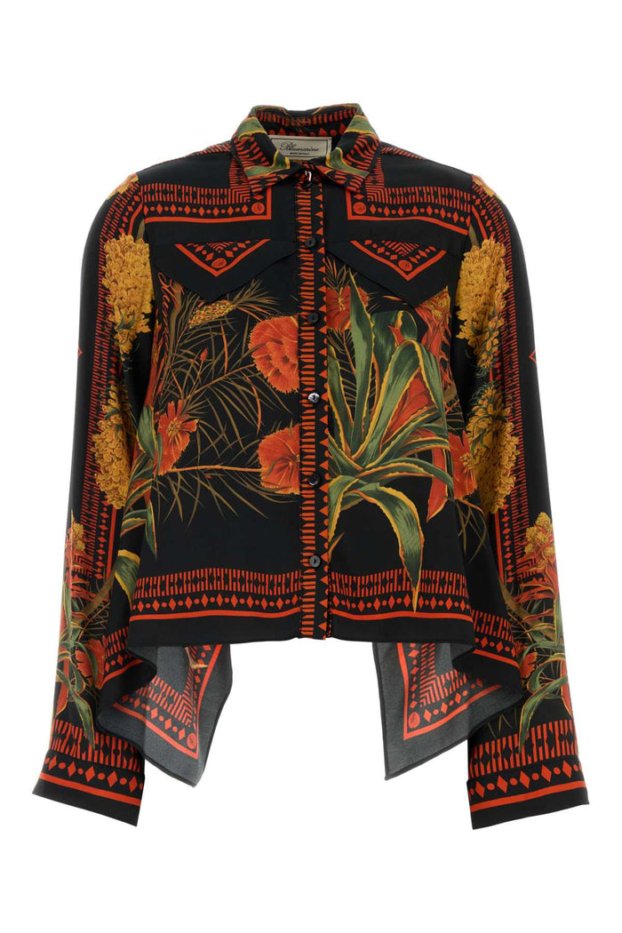 Printed Twill Shirt Blackorange Exterior: Viscose Camicie