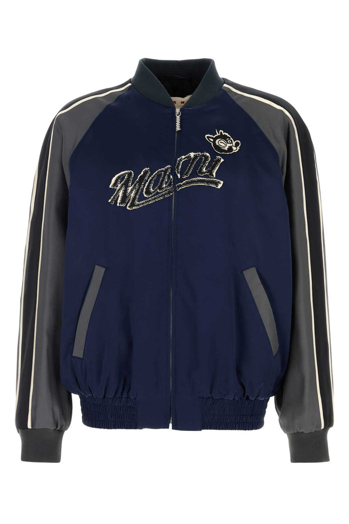Navy Blue Satin Bomber Jacket Blumarine Giubbini