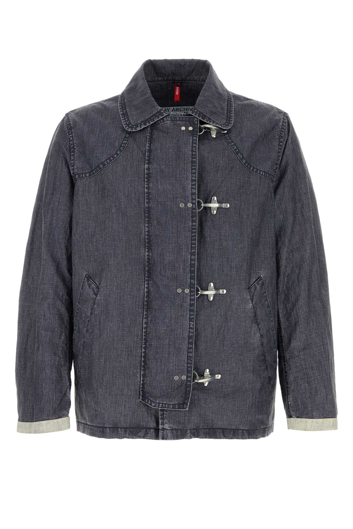 Denim Blue Linen Jacket Blunavy Exterior: Giubbini