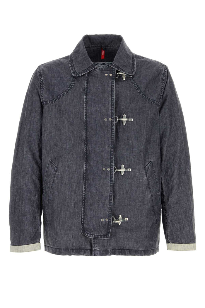 Denim Blue Linen Jacket Blunavy Exterior: Giubbini