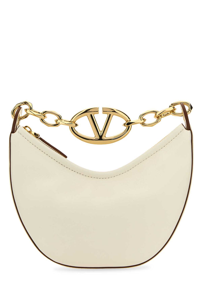 Ivory Leather Mini Hobo Vlogo Moon Handbag Borse A Mano