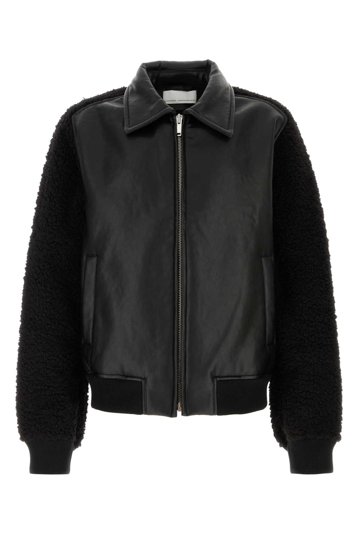 Black Synthetic Leather Jacket Exterior: Polyurethane Giacche In Pelle