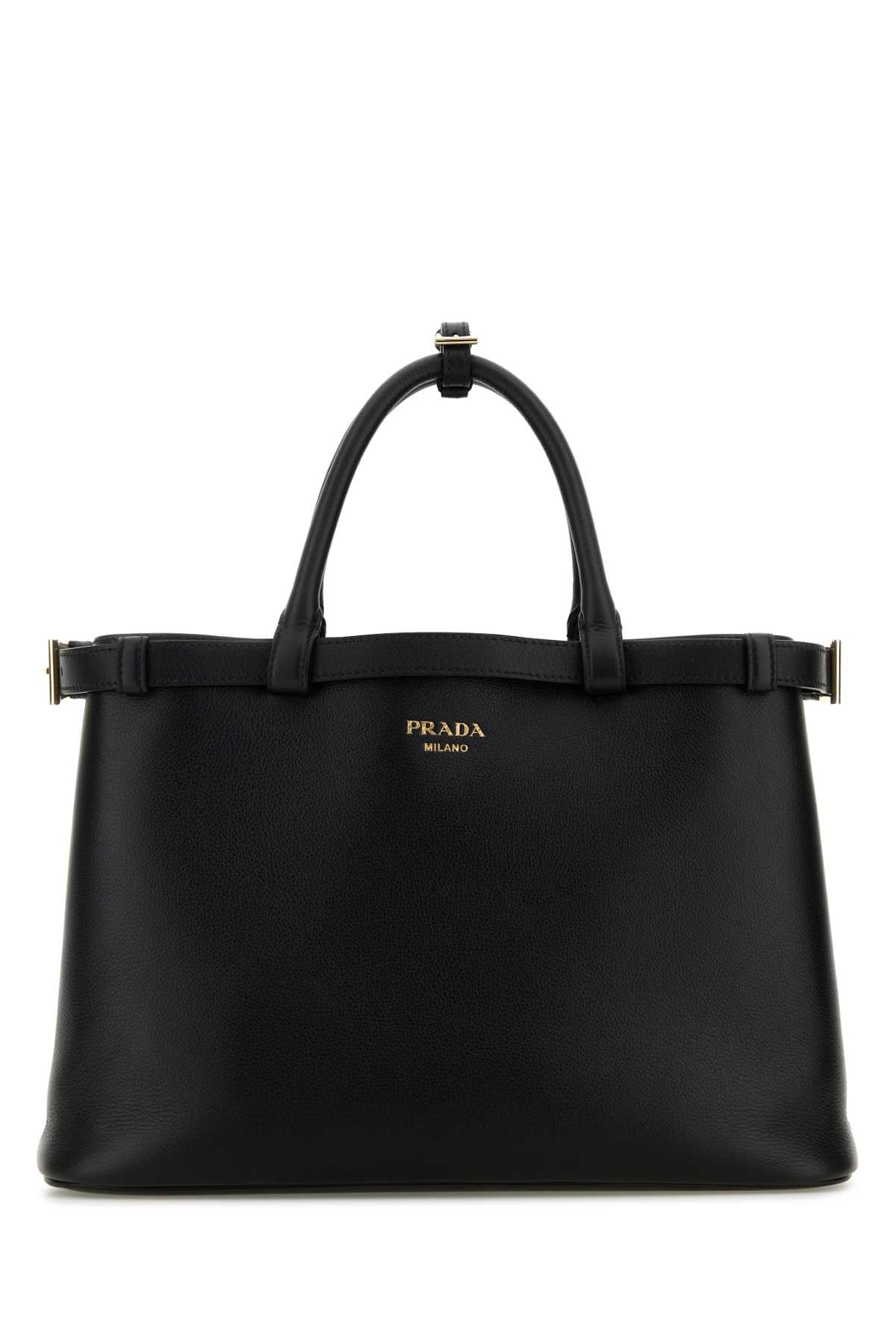 Black Leather Medium Prada Buckle Handbag Nero Borse A Mano