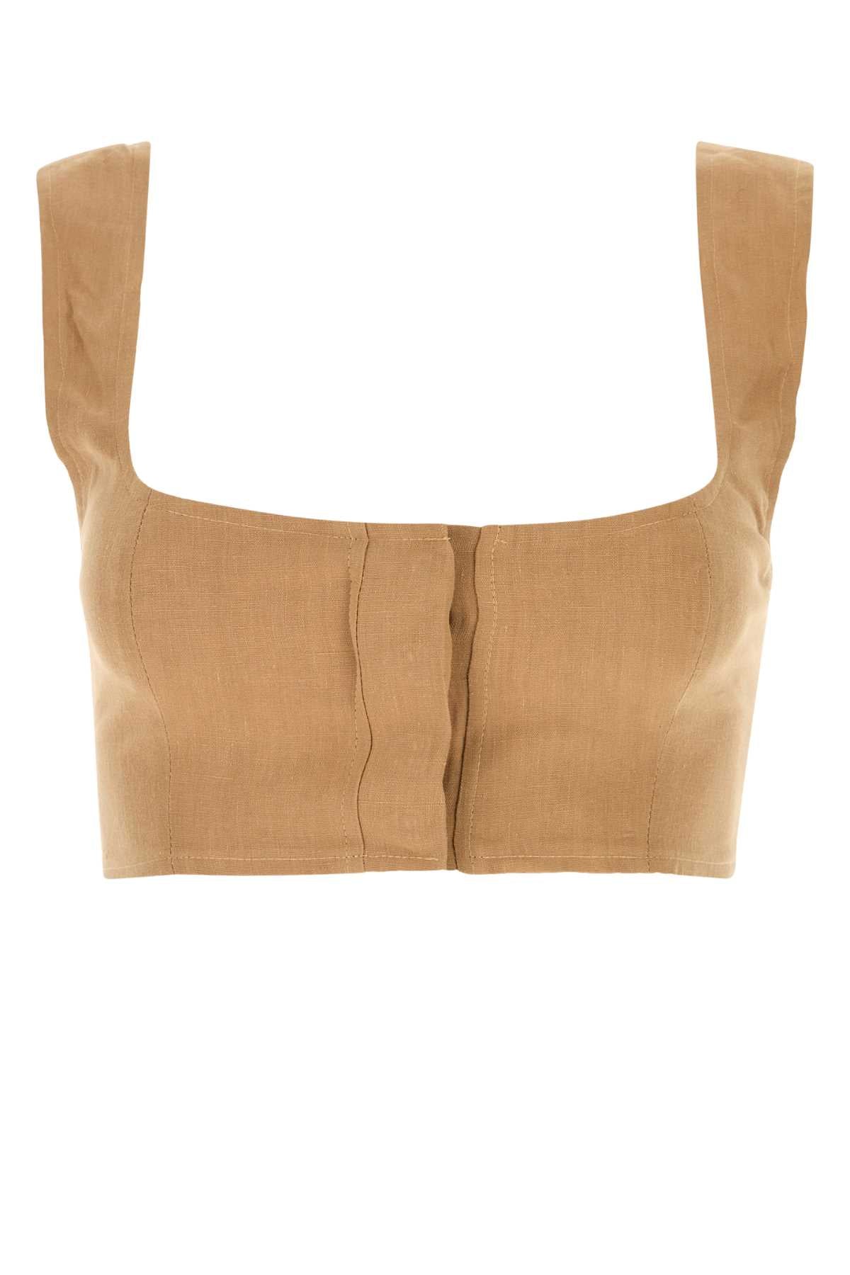 Camel Linen Jirja Crop-Top Sand Exterior: Lining: Maglie