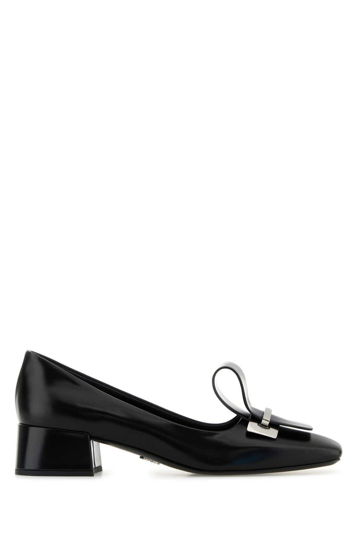 Black Leather Pumps Nero Vitello Scarpe Con Tacco