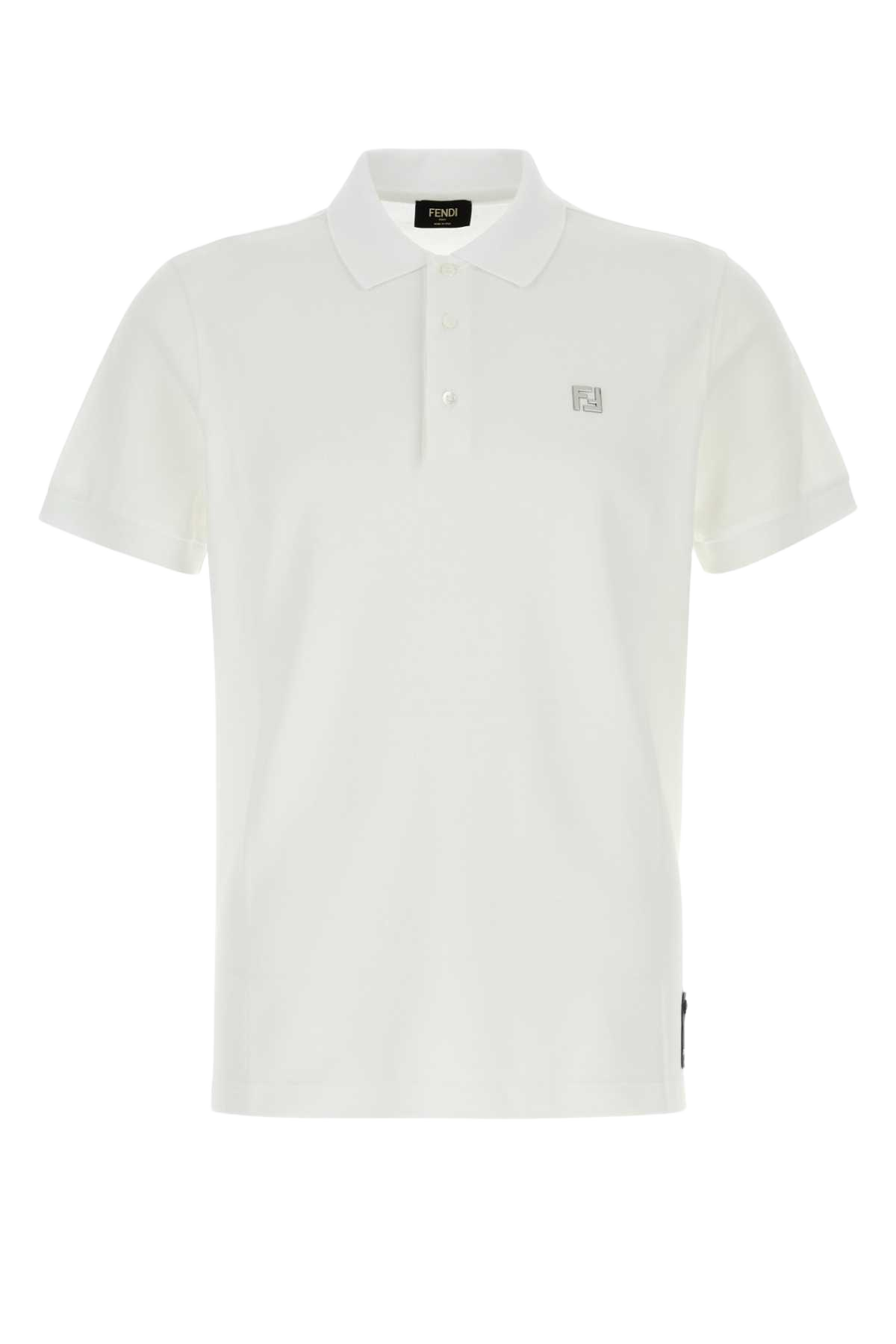 White Piquet Polo Shirt Bianco Exterior: Cotton