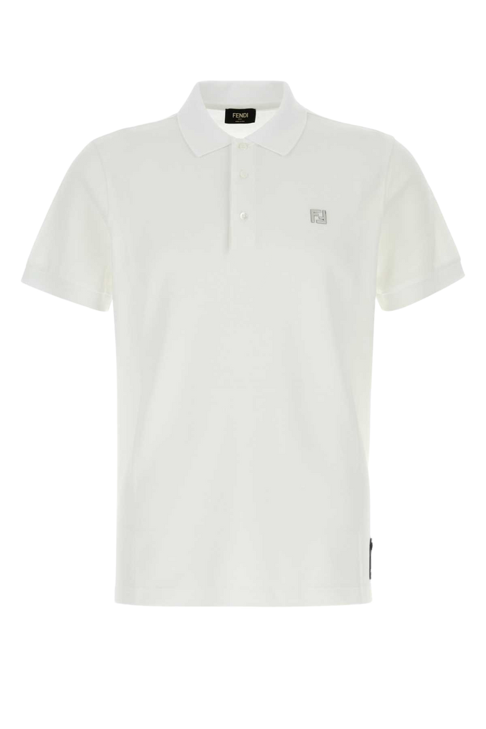 White Piquet Polo Shirt Bianco Exterior: Cotton