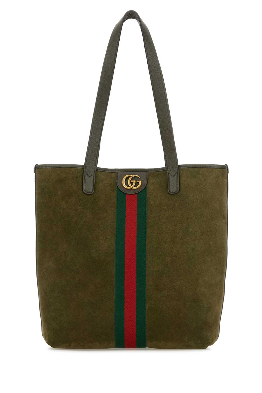 Gucci Exterior: 100% Suede; Lining: 100% Fabric; Finishing: Antiqued golden metal tote bag in green