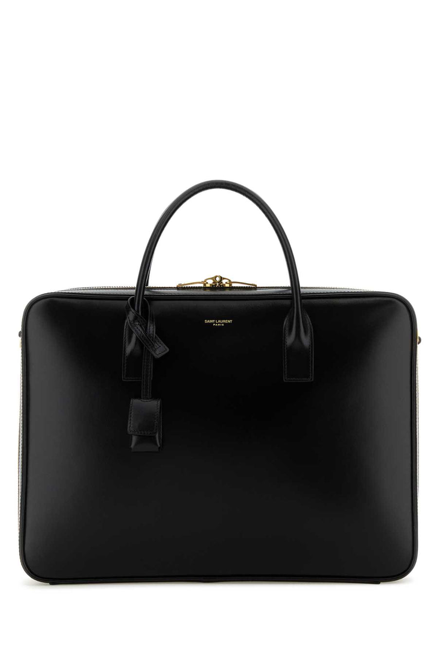 Saint Laurent Exterior: 100% Calf Lining: 100% Calf Finishing: Golden brass top handle bag in black