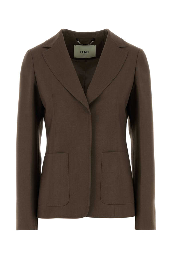 Fendi Single Exterior: 75% Wool 25% Mohair; Lining: 100% Viscose blazer in brown