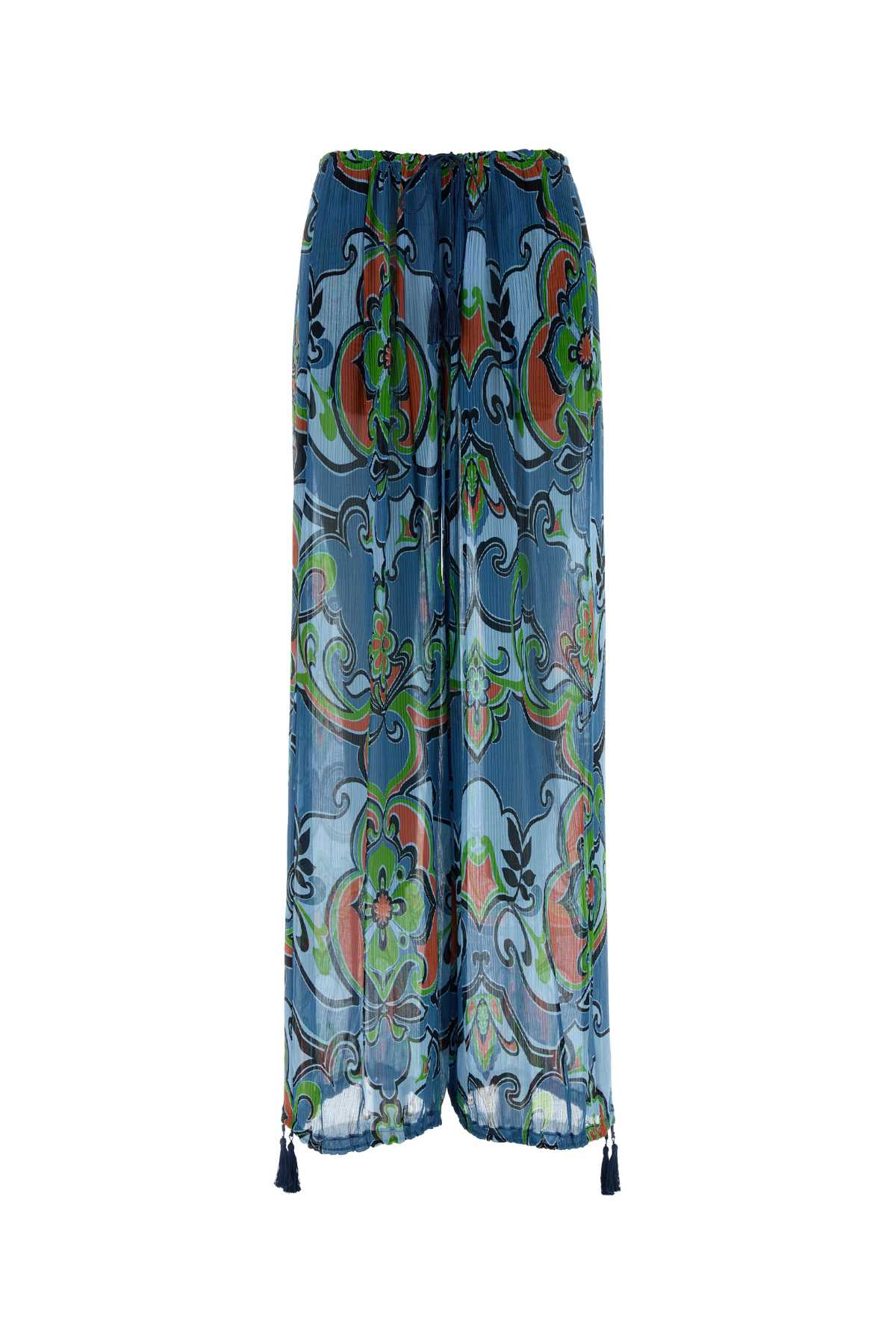 Printed Viscose Blend Wide-Leg Pant Stampafdoazzurro Exterior: Silk Pantaloni