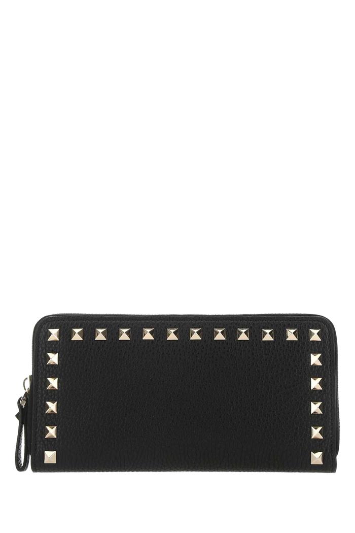 Black Leather Rockstud Wallet Nero Portafogli