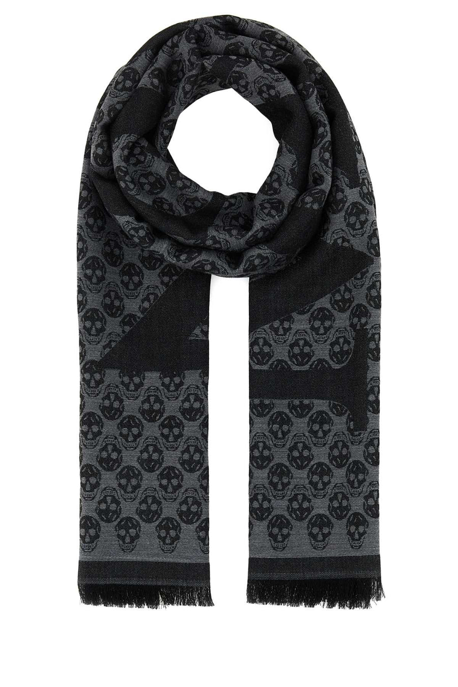 Alexander McQueen Wool blend with logo jacquard scarf in gray
