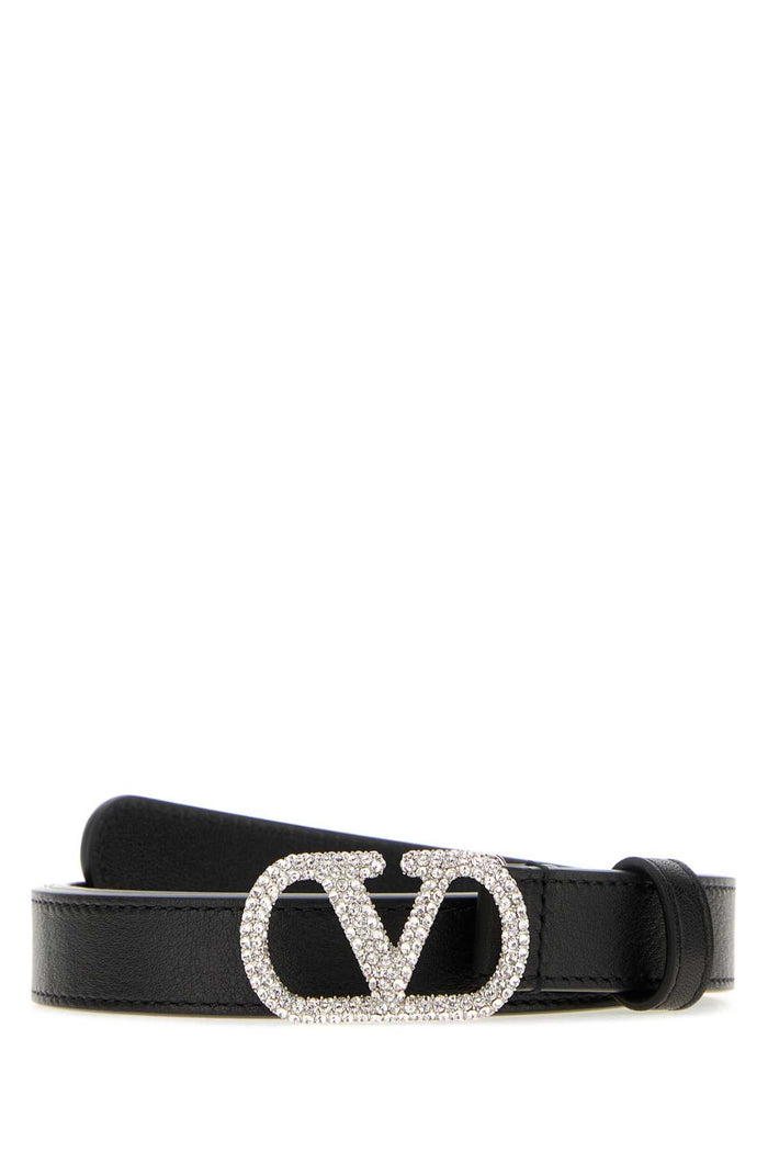 Black Leather Vlogo Signature Belt Nerocrystal Cinture