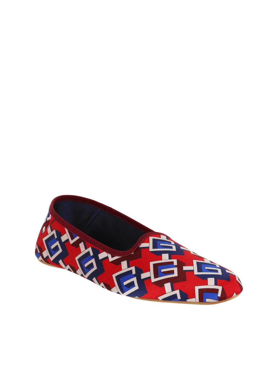 Geometric G Print Satin Voyage Slippers Red Shoes > Loafers & Sandals
