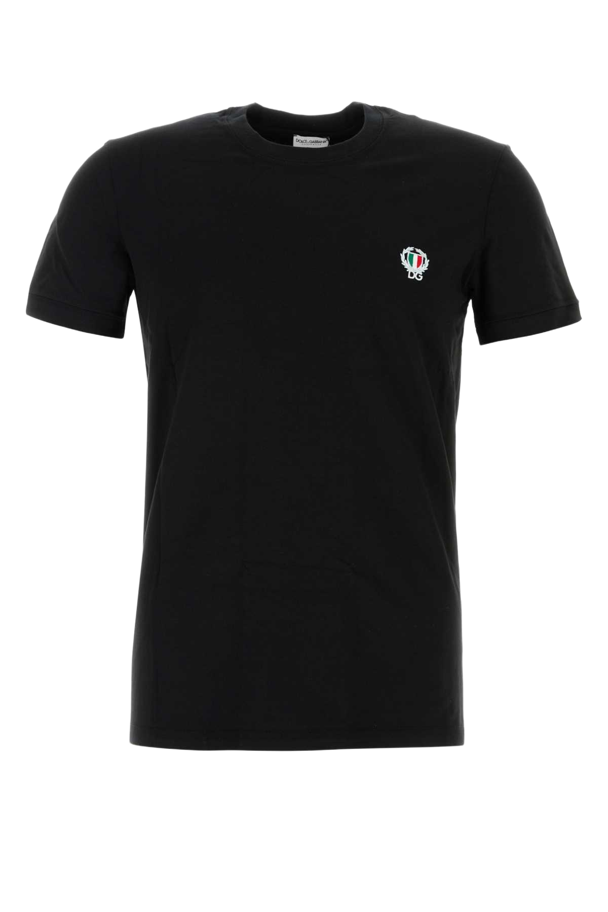 Black Stretch Cotton T-Shirt Nero Exterior: Elastane