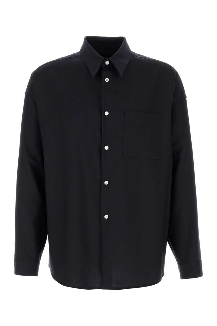 Midnight Blue Twill Shirt Blublack Exterior: Virgin Wool Camicie