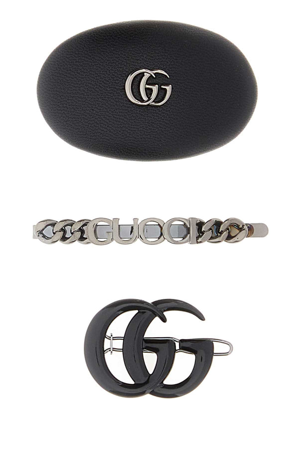 Gucci Gucci Leather hair clip set in black
