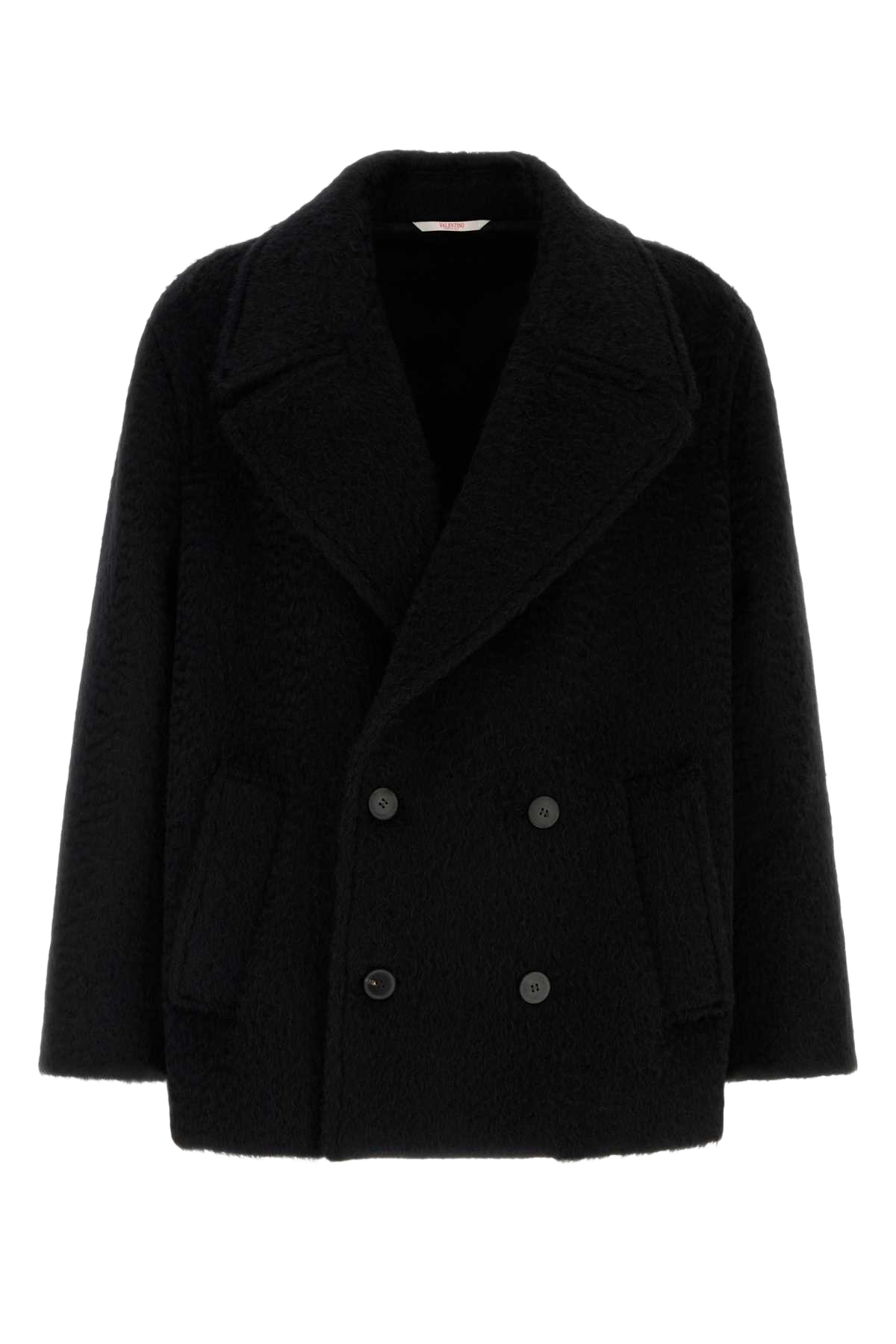 Black Mohair And Wool Coat Nero Exterior: Virgin Cappotti