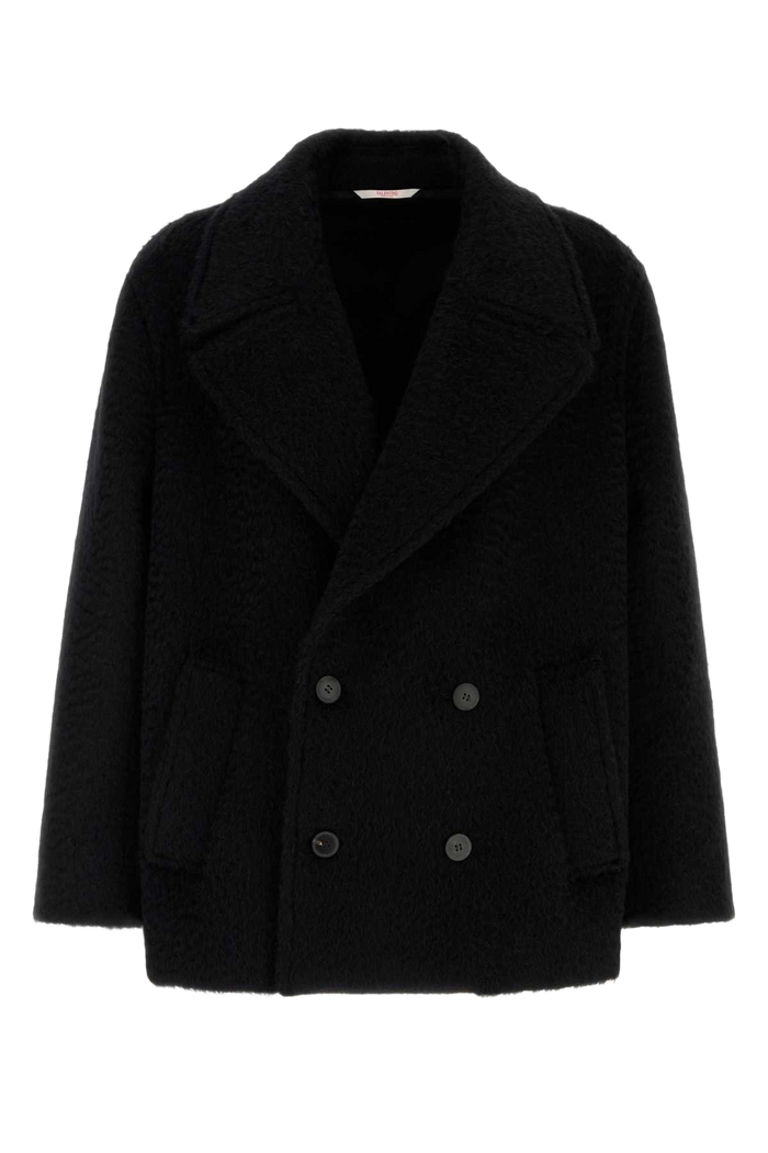 Black Mohair And Wool Coat Nero Exterior: Virgin Cappotti