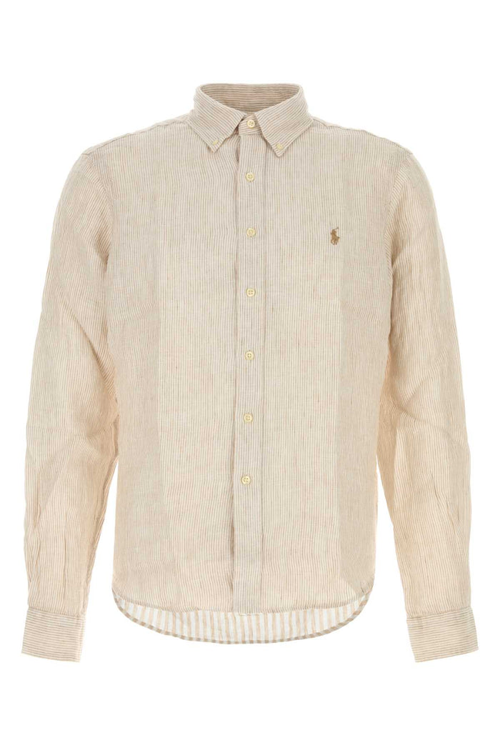 Embroidered Linen Shirt 6671hcoastalbeigewhite Exterior: Camicie