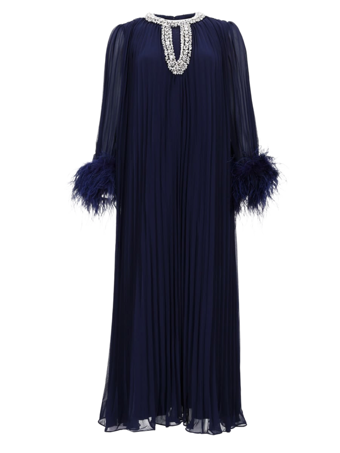 Chiffon Midi Dress Blue Polyester