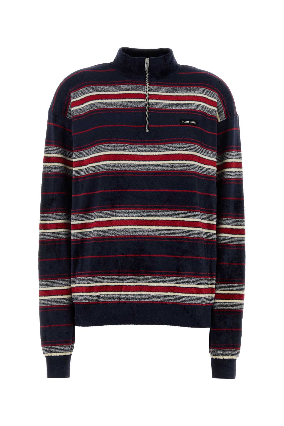Embroidered Chenille Sweater Bleu Exterior: Viscose Nylon Maglieria