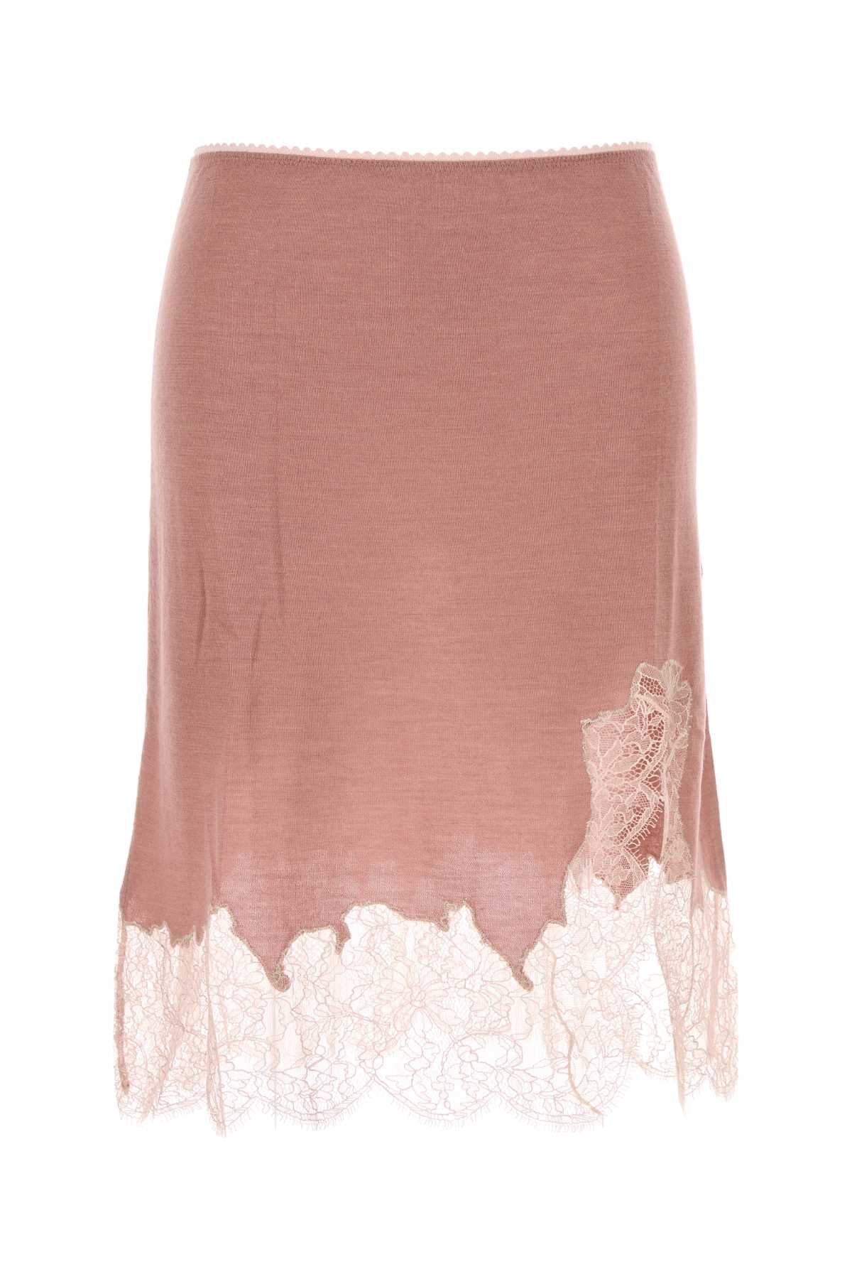 Pink Cashmere Blend Skirt Blush-25 Exterior: Silk Gonne
