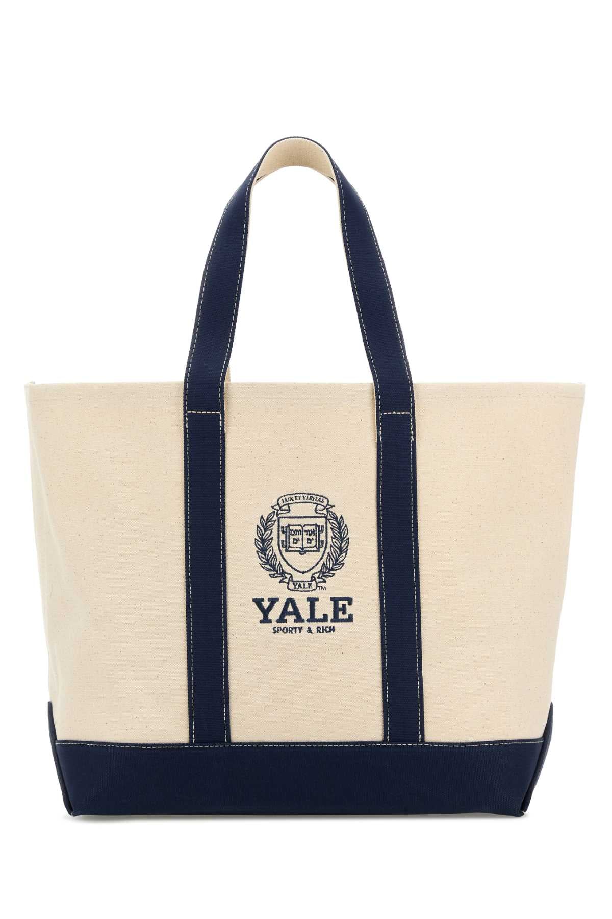 Sand Canvas Yale Shopping Bag Naturaldarknavy Exterior: Fabric Borse A Mano