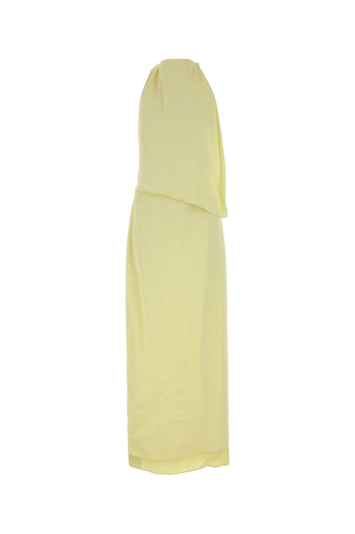 Pastel Yellow Satin Dolmen Long Dress Giallo Chiaro Abiti