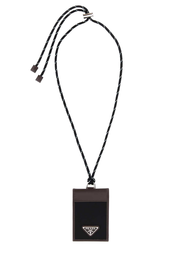 Two-Tone Canvas And Leather Card Holder Nero Portafogli