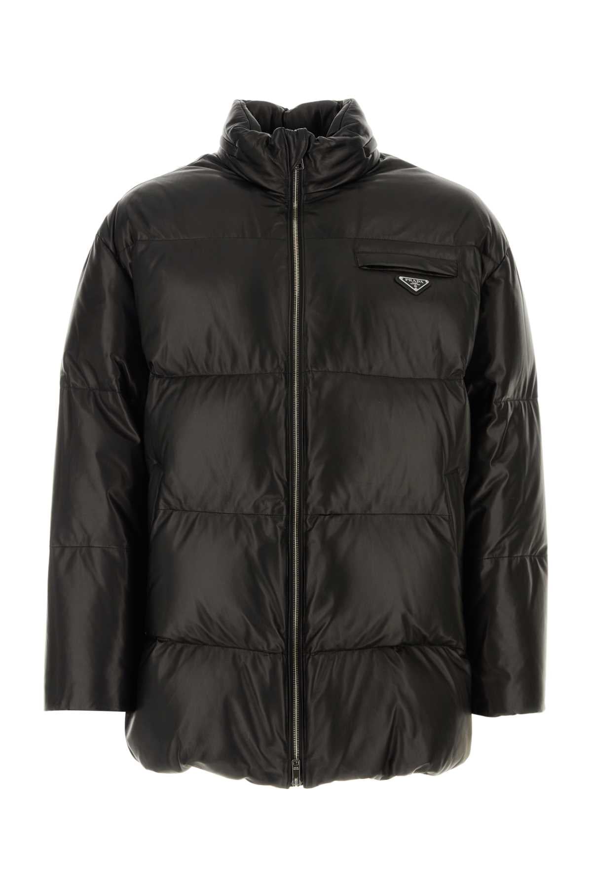 Black Nappa Leather Down Jacket Nero Piumini