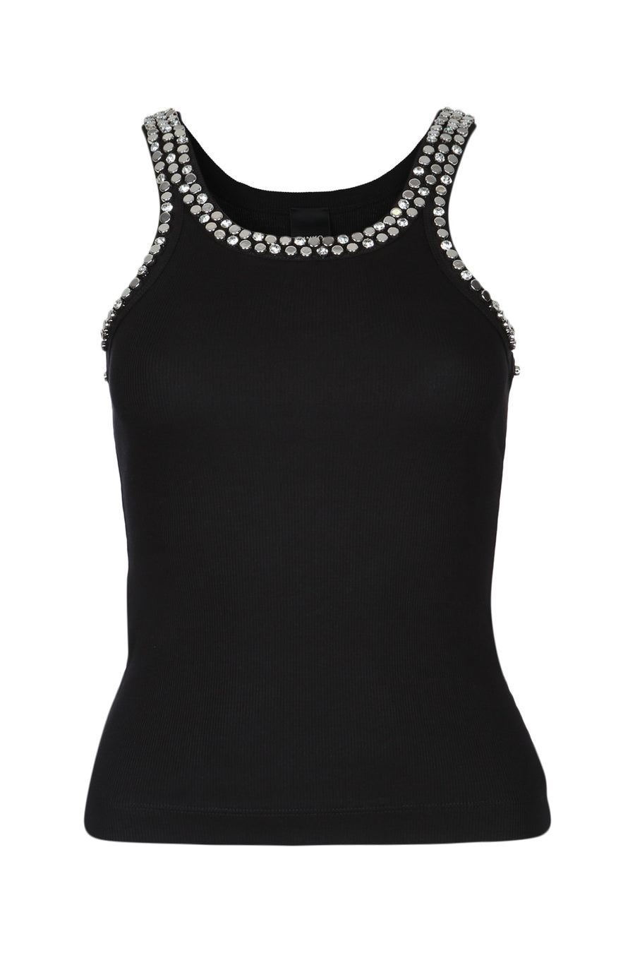 Pinko Canotta Ribbed knit with crystal embellishment tank top in black
