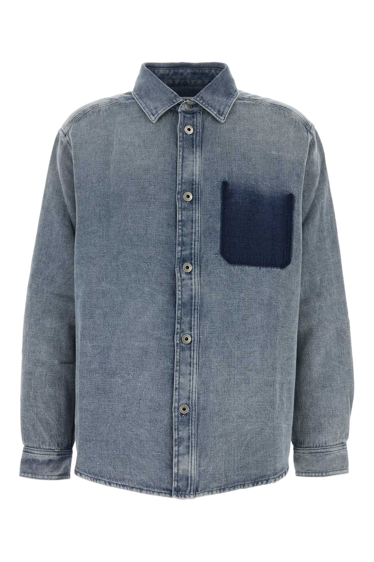 Denim Blue Cotton Blend Oversize Shirt Greyblue Exterior: Linen Camicie