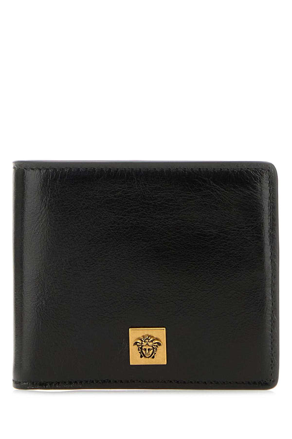 Versace 100% Leather; Golden metal finishing wallet in black