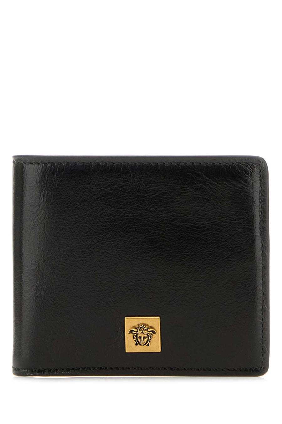 Versace 100% Leather; Golden metal finishing wallet in black