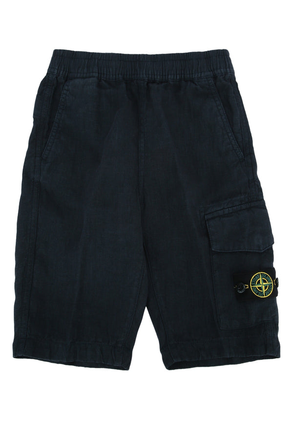 Stone Island Kids 100% Linen cargo shorts in navy