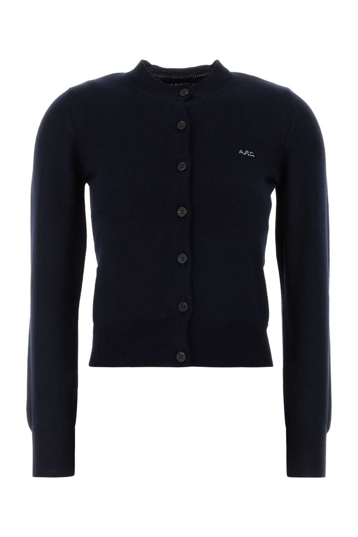 Dark Blue Wool Blend Rosa Cardigan Darknavy Exterior: Virgin Cotton Maglie