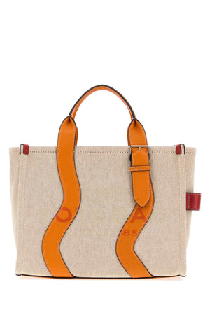 Marc Jacobs Tote Exterior: 100% Fabric; Finishing: Silver metal tote bag in beige