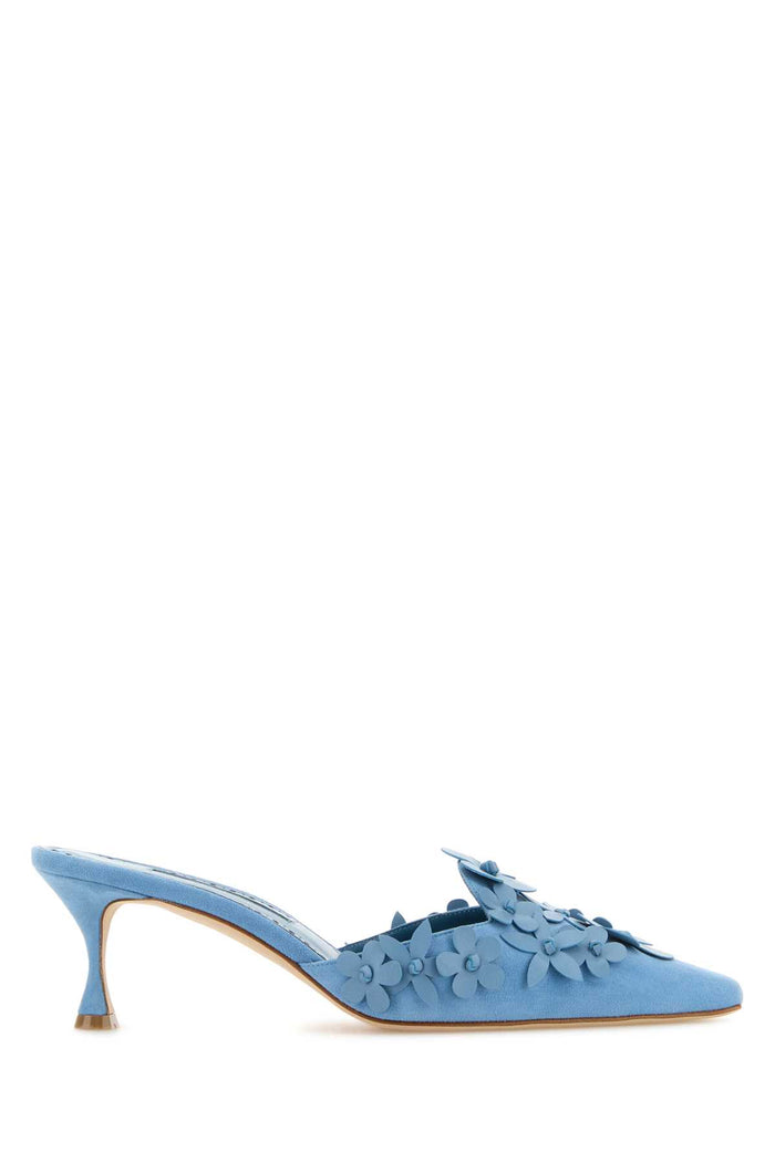 Light Blue Suede Harnes Mules Mblu Scarpe Con Tacco