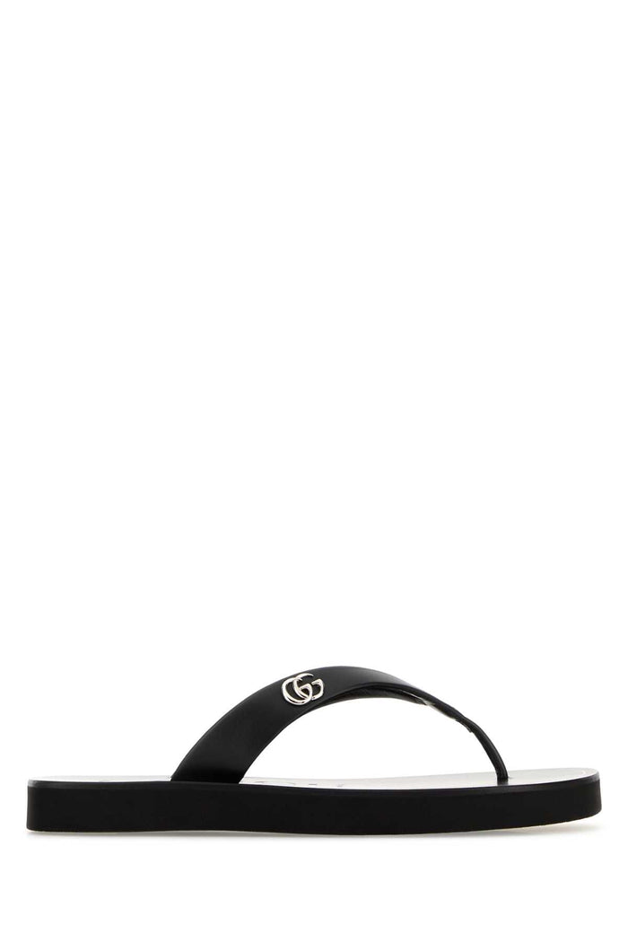 Black Leather Thong Slippers Blackblackblack Scarpe Con Tacco