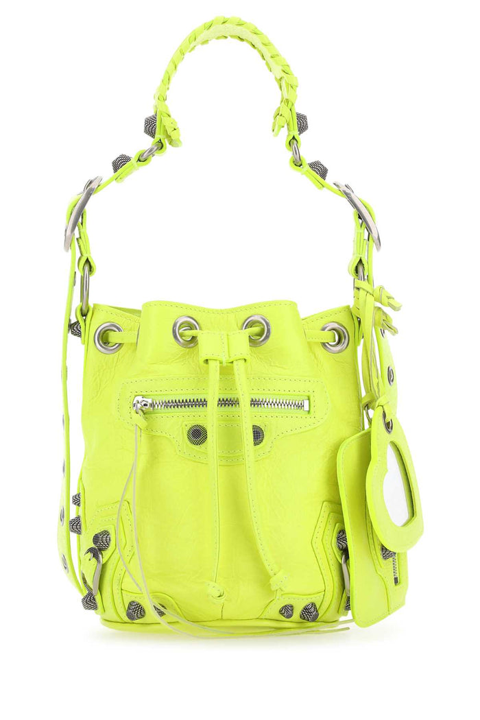 Fluo Yellow Leather Le Cagole Xs Bucket Bag 7206 P Domesticated Lamb Borse A Secchiello