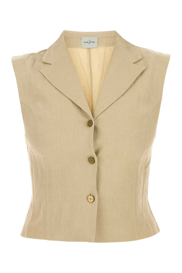 Le Kasha Exterior: 100% Linen vest in beige