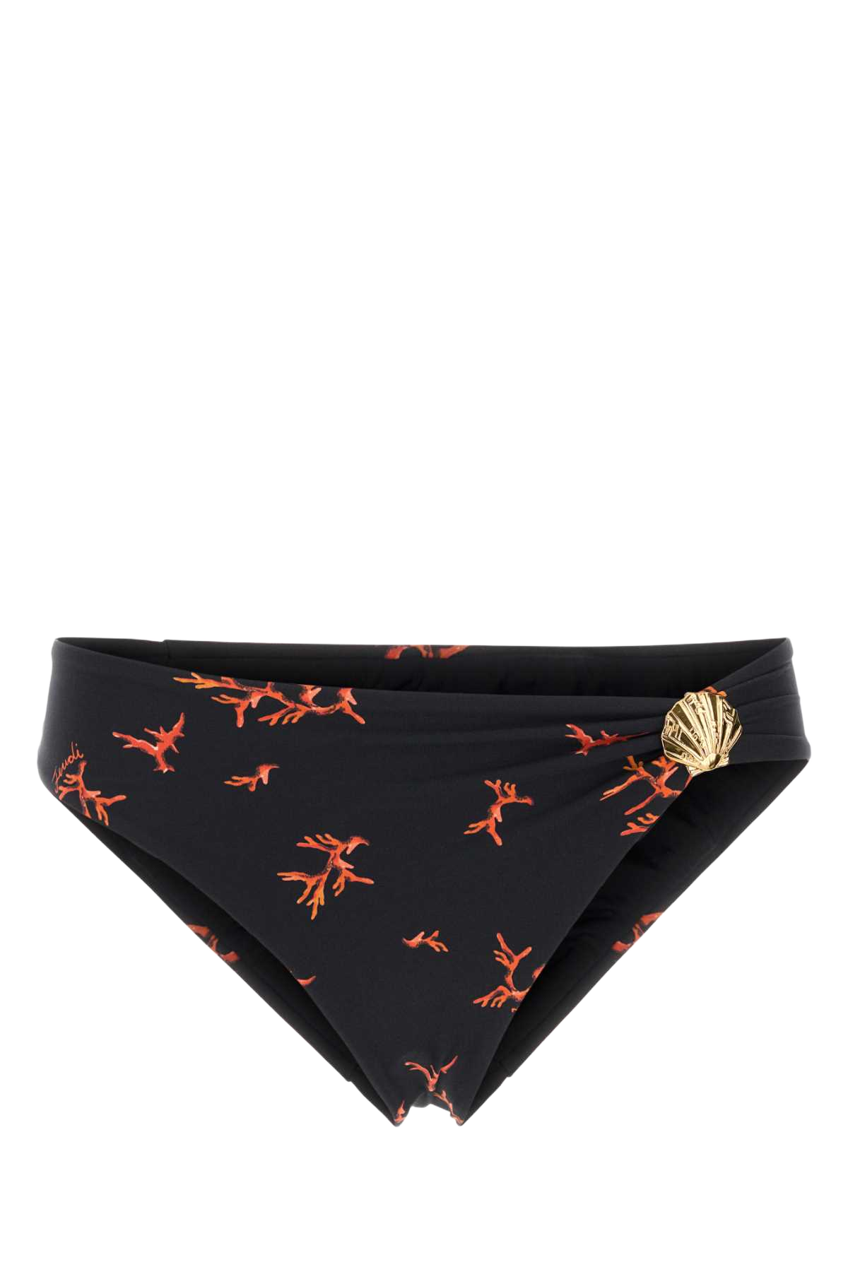 Printed Stretch Nylon Bikini Bottom Black+marsala Costumi Da Bagno