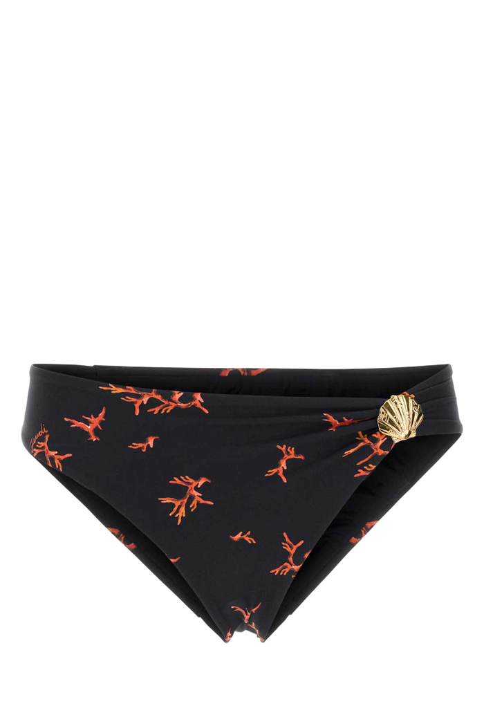 Printed Stretch Nylon Bikini Bottom Black+marsala Costumi Da Bagno