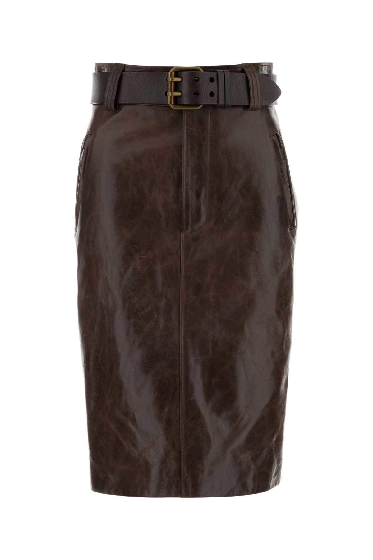 Brown Leather Skirt Marronfonce Exterior: Calf Lining: Fabric Gonne