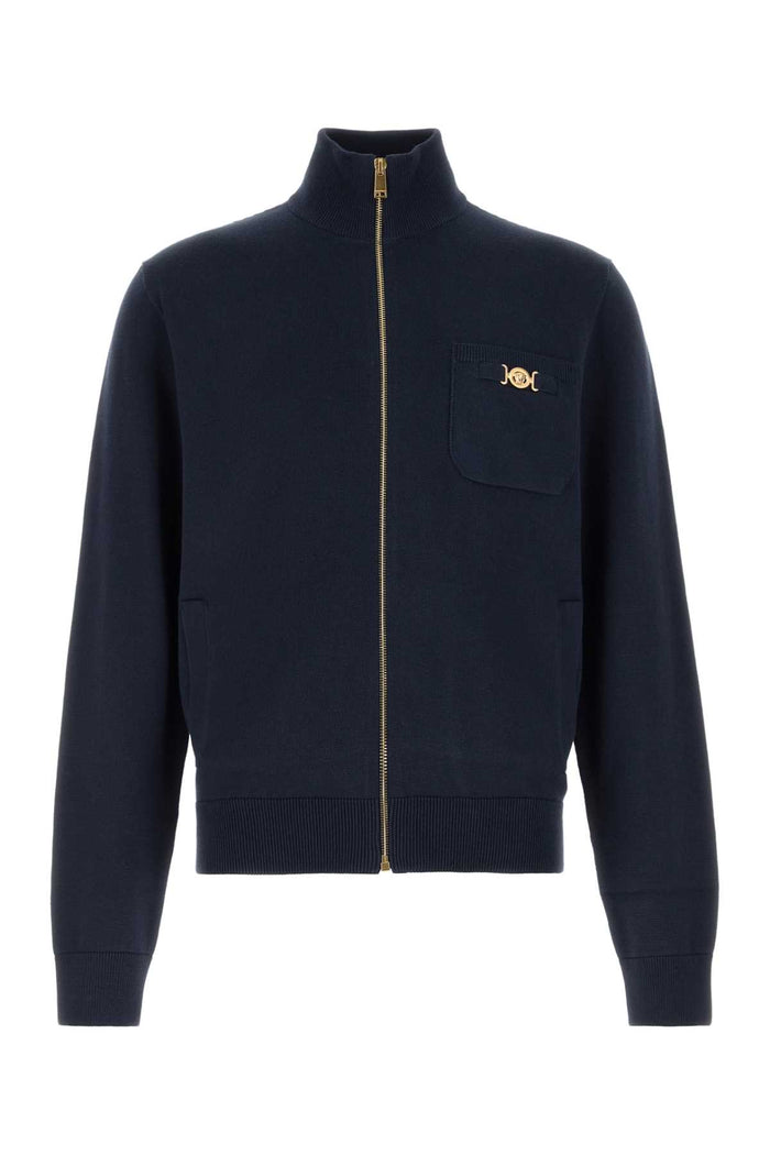 Dark Blue Cotton Blend Cardigan Midnightblue Maglieria