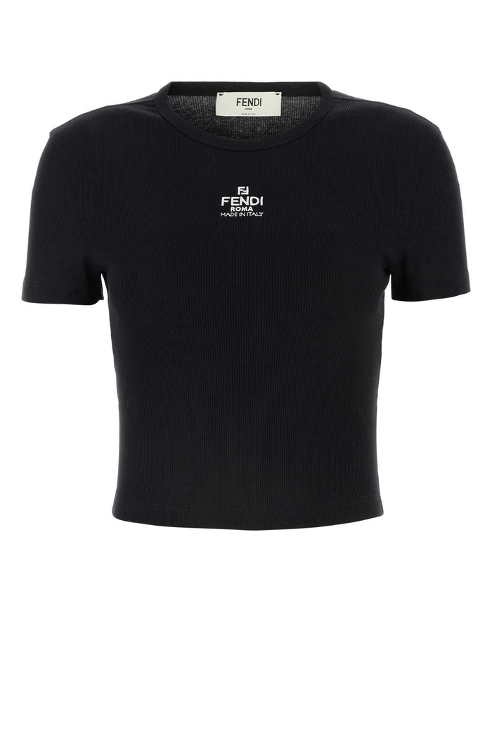 Black Stretch Cotton T-Shirt Exterior: Elastane Maglie